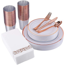 350 Pieces Plastic Plates with Rose Gold Silverware Party Disposable Plastic Cutlery Set